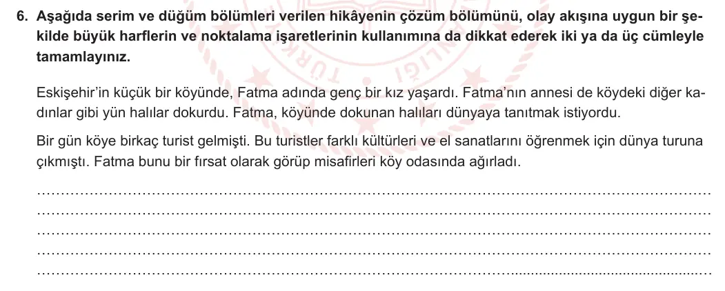 5. Sınıf Türkçe 2023-2024 2. Dönem 1. Yazılı 1. Bölüm 6. Soru görseli