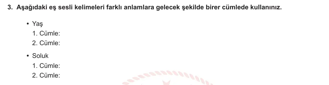 5. Sınıf Türkçe 2023-2024 2. Dönem 1. Yazılı 2. Bölüm 3. Soru görseli