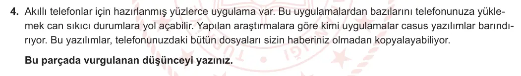 5. Sınıf Türkçe 2023-2024 2. Dönem 1. Yazılı 2. Bölüm 4. Soru görseli