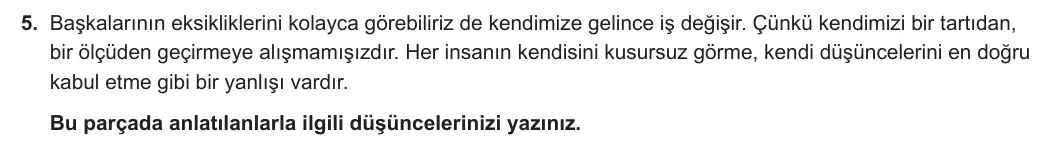 5. Sınıf Türkçe 2023-2024 2. Dönem 1. Yazılı 2. Bölüm 5. Soru görseli