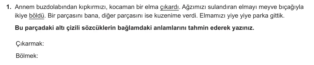 7. Sınıf Türkçe 2023-2024 2. Dönem 1. Yazılı 1. Bölüm 1. Soru görseli
