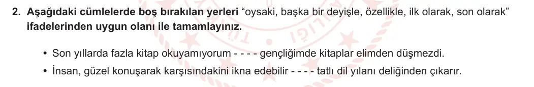 7. Sınıf Türkçe 2023-2024 2. Dönem 1. Yazılı 1. Bölüm 2. Soru görseli