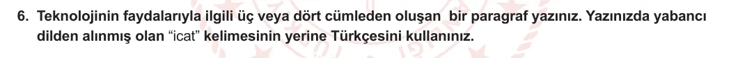 7. Sınıf Türkçe 2023-2024 2. Dönem 1. Yazılı 1. Bölüm 6. Soru görseli