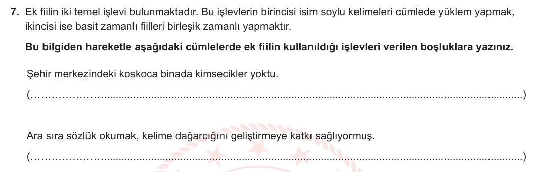 7. Sınıf Türkçe 2023-2024 2. Dönem 1. Yazılı 1. Bölüm 7. Soru görseli