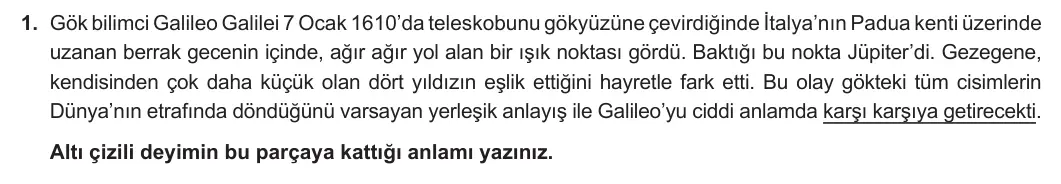 7. Sınıf Türkçe 2023-2024 2. Dönem 1. Yazılı 2. Bölüm 1. Soru görseli