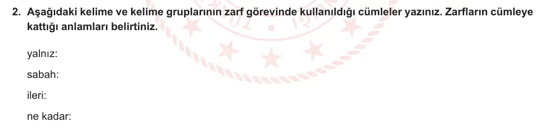 7. Sınıf Türkçe 2023-2024 2. Dönem 1. Yazılı 2. Bölüm 2. Soru görseli