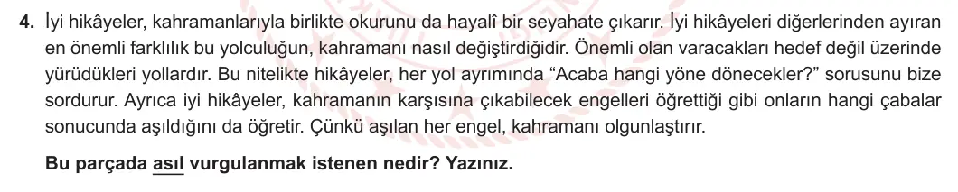 7. Sınıf Türkçe 2023-2024 2. Dönem 1. Yazılı 2. Bölüm 4. Soru görseli