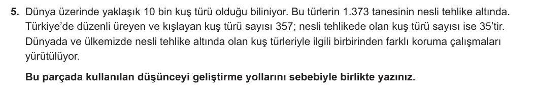 7. Sınıf Türkçe 2023-2024 2. Dönem 1. Yazılı 2. Bölüm 5. Soru görseli