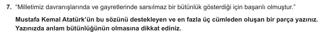7. Sınıf Türkçe 2023-2024 2. Dönem 1. Yazılı 2. Bölüm 7. Soru görseli