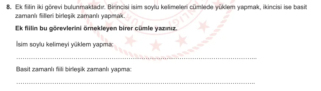 7. Sınıf Türkçe 2023-2024 2. Dönem 1. Yazılı 2. Bölüm 8. Soru görseli