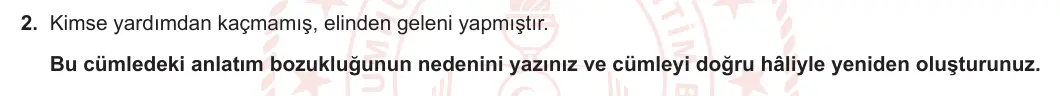 8. Sınıf Türkçe 2023-2024 2. Dönem 1. Yazılı 1. Bölüm 2. Soru (Ferman Yayınları) görseli