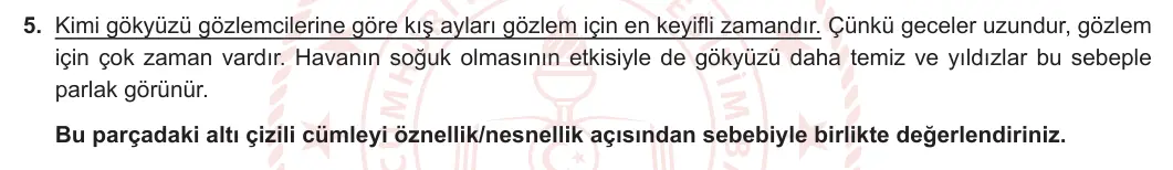 8. Sınıf Türkçe 2023-2024 2. Dönem 1. Yazılı 1. Bölüm 5. Soru (Ferman Yayınları) görseli