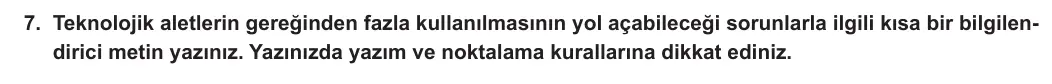 8. Sınıf Türkçe 2023-2024 2. Dönem 1. Yazılı 1. Bölüm 7. Soru (Ferman Yayınları) görseli