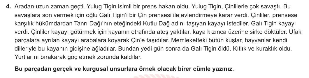 8. Sınıf Türkçe 2023-2024 2. Dönem 1. Yazılı 2. Bölüm 4. Soru (Ferman Yayınları) görseli