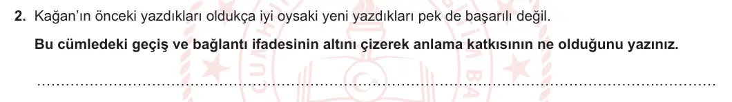 8. Sınıf Türkçe 2023-2024 2. Dönem 1. Yazılı 1. Bölüm 2. Soru (MEB Yayınları) görseli