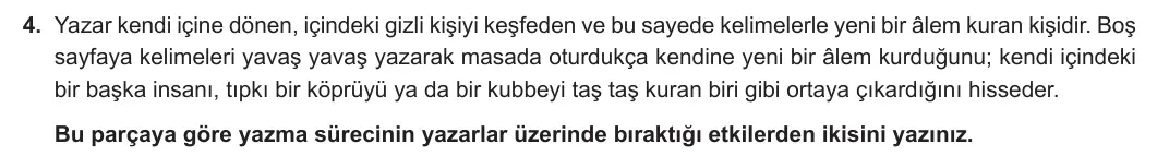 8. Sınıf Türkçe 2023-2024 2. Dönem 1. Yazılı 1. Bölüm 4. Soru (MEB Yayınları) görseli
