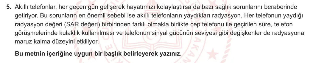 8. Sınıf Türkçe 2023-2024 2. Dönem 1. Yazılı 1. Bölüm 5. Soru (MEB Yayınları) görseli