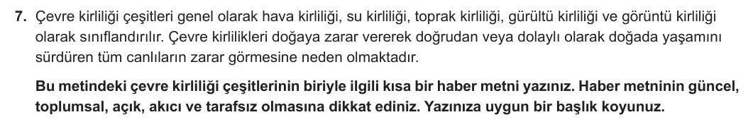 8. Sınıf Türkçe 2023-2024 2. Dönem 1. Yazılı 1. Bölüm 7. Soru (MEB Yayınları) görseli