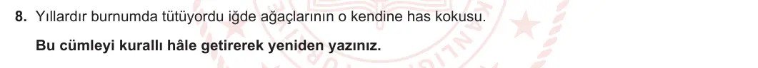 8. Sınıf Türkçe 2023-2024 2. Dönem 1. Yazılı 1. Bölüm 8. Soru (MEB Yayınları) görseli