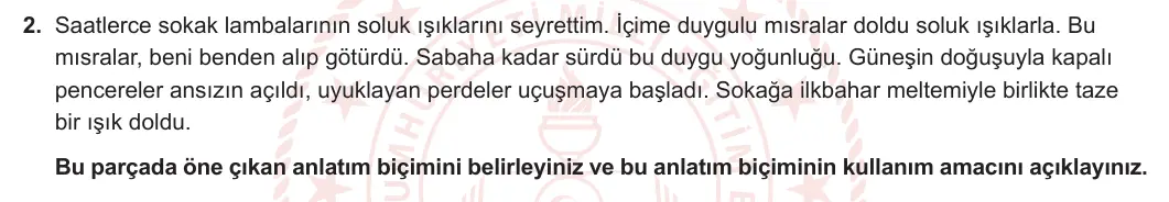 8. Sınıf Türkçe 2023-2024 2. Dönem 1. Yazılı 2. Bölüm 2. Soru (MEB Yayınları) görseli