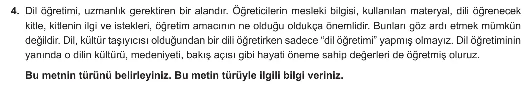 8. Sınıf Türkçe 2023-2024 2. Dönem 1. Yazılı 2. Bölüm 4. Soru (MEB Yayınları) görseli