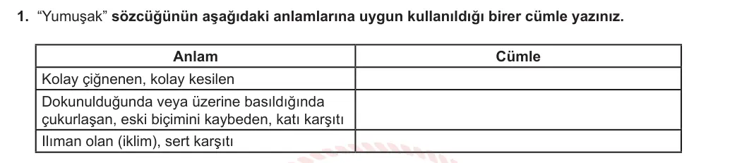 8. Sınıf Türkçe 2023-2024 2. Dönem 1. Yazılı 3. Bölüm 1. Soru (MEB Yayınları) görseli