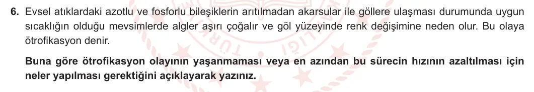 10. Sınıf Biyoloji 2023-2024 2. Dönem 2. Yazılı 1. Bölüm 6. Soru görseli
