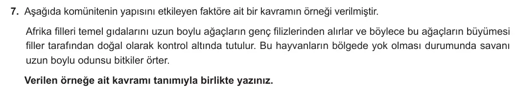 11. Sınıf Biyoloji 2023-2024 2. Dönem 2. Yazılı 1. Bölüm 7. Soru görseli