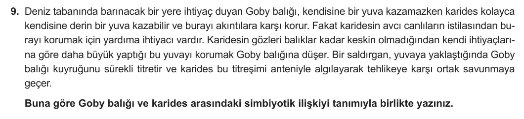 11. Sınıf Biyoloji 2023-2024 2. Dönem 2. Yazılı 1. Bölüm 9. Soru görseli