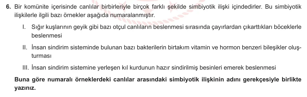 11. Sınıf Biyoloji 2023-2024 2. Dönem 2. Yazılı 2. Bölüm 6. Soru görseli