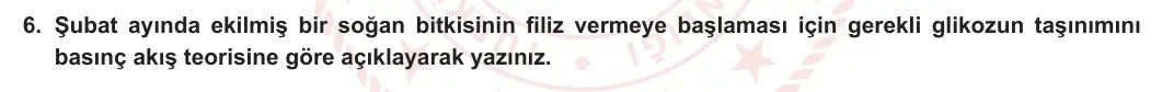 12. Sınıf Biyoloji 2023-2024 2. Dönem 2. Yazılı 1. Bölüm 6. Soru görseli