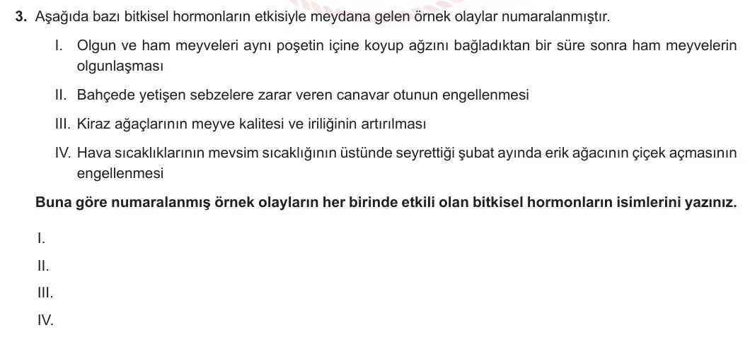 12. Sınıf Biyoloji 2023-2024 2. Dönem 2. Yazılı 4. Bölüm 3. Soru görseli