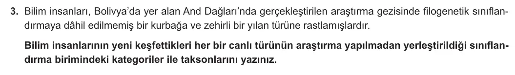 9. Sınıf Biyoloji 2023-2024 2. Dönem 2. Yazılı 1. Bölüm 3. Soru görseli