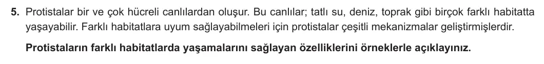 9. Sınıf Biyoloji 2023-2024 2. Dönem 2. Yazılı 1. Bölüm 5. Soru görseli