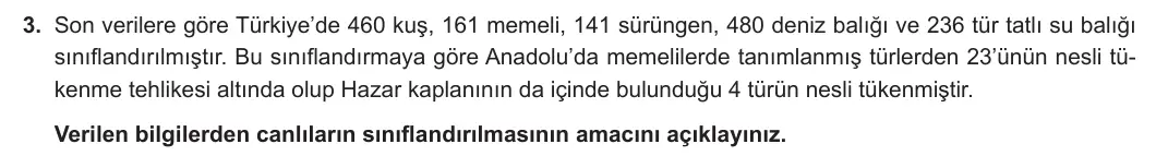 9. Sınıf Biyoloji 2023-2024 2. Dönem 2. Yazılı 2. Bölüm 3. Soru görseli
