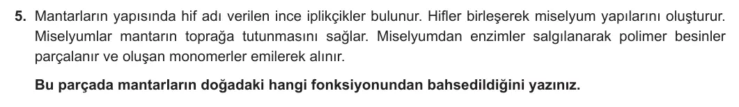 9. Sınıf Biyoloji 2023-2024 2. Dönem 2. Yazılı 2. Bölüm 5. Soru görseli
