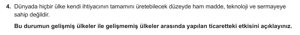 11. Sınıf Coğrafya 2023-2024 2. Dönem 2. Yazılı 2. Bölüm 4. Soru görseli