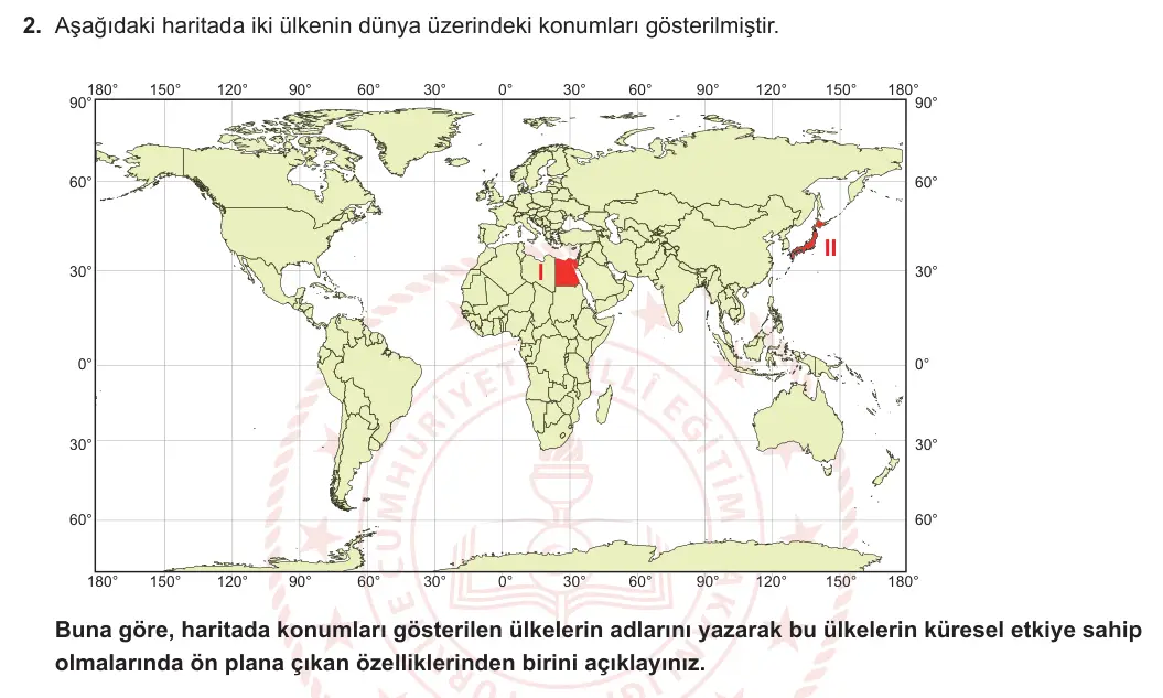 12. Sınıf Coğrafya 2023-2024 2. Dönem 2. Yazılı 1. Bölüm 2. Soru görseli