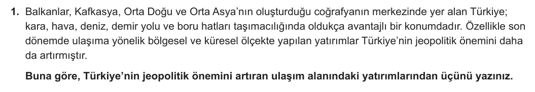12. Sınıf Coğrafya 2023-2024 2. Dönem 2. Yazılı 2. Bölüm 1. Soru görseli