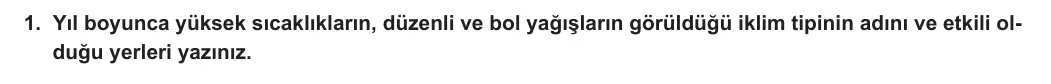 9. Sınıf Coğrafya 2023-2024 2. Dönem 2. Yazılı 1. Bölüm 1. Soru görseli