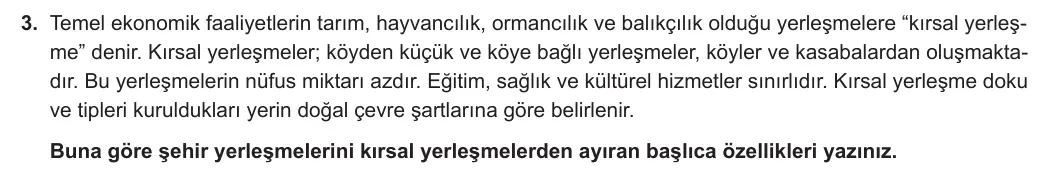 9. Sınıf Coğrafya 2023-2024 2. Dönem 2. Yazılı 1. Bölüm 3. Soru görseli