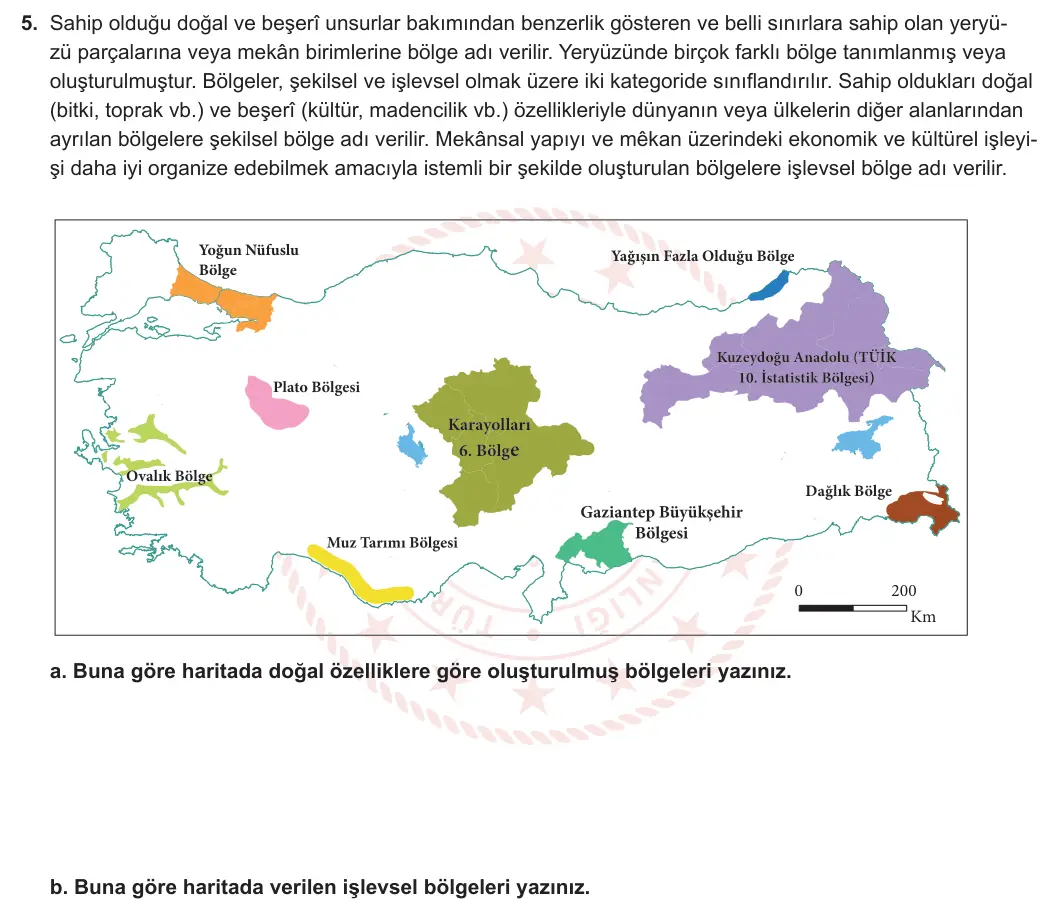 9. Sınıf Coğrafya 2023-2024 2. Dönem 2. Yazılı 1. Bölüm 5. Soru görseli