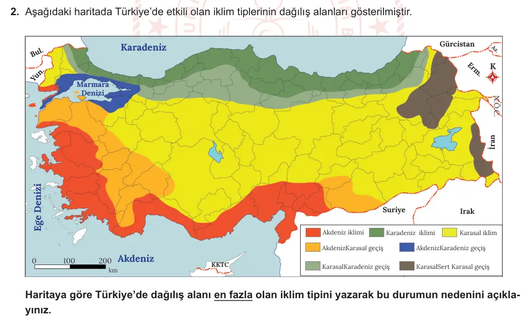 9. Sınıf Coğrafya 2023-2024 2. Dönem 2. Yazılı 2. Bölüm 2. Soru görseli