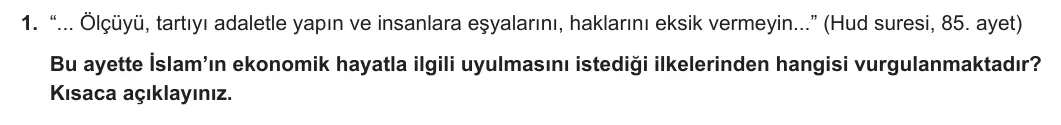 10. Sınıf Din Kültürü ve Ahlak Bilgisi 2023-2024 2. Dönem 2. Yazılı 1. Bölüm 1. Soru görseli