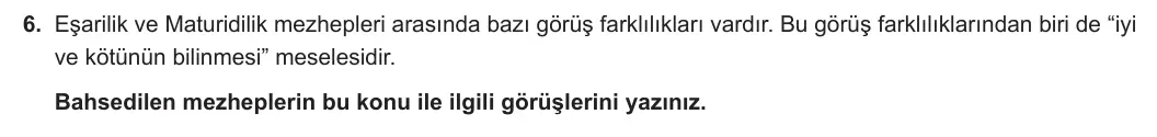 10. Sınıf Din Kültürü ve Ahlak Bilgisi 2023-2024 2. Dönem 2. Yazılı 1. Bölüm 6. Soru görseli