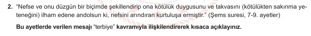 10. Sınıf Din Kültürü ve Ahlak Bilgisi 2023-2024 2. Dönem 2. Yazılı 2. Bölüm 2. Soru görseli