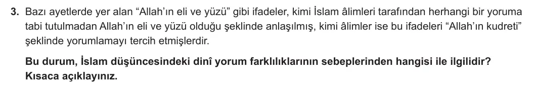 10. Sınıf Din Kültürü ve Ahlak Bilgisi 2023-2024 2. Dönem 2. Yazılı 2. Bölüm 3. Soru görseli