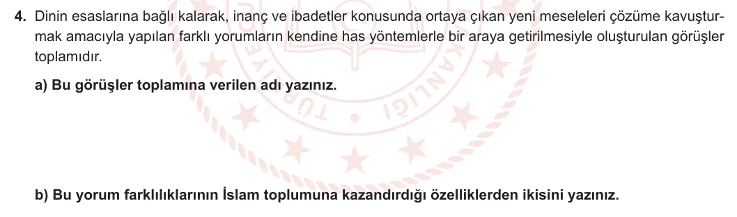 10. Sınıf Din Kültürü ve Ahlak Bilgisi 2023-2024 2. Dönem 2. Yazılı 2. Bölüm 4. Soru görseli