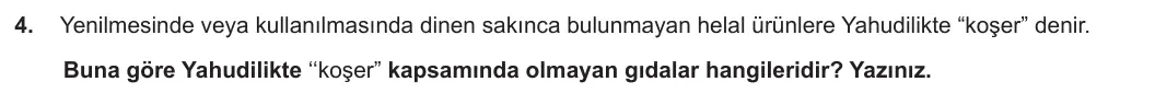 11. Sınıf Din Kültürü ve Ahlak Bilgisi 2023-2024 2. Dönem 2. Yazılı 1. Bölüm 4. Soru görseli