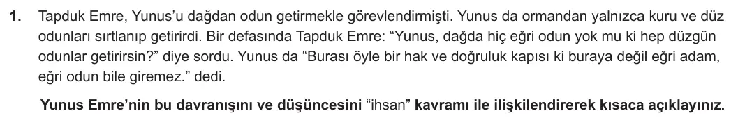 11. Sınıf Din Kültürü ve Ahlak Bilgisi 2023-2024 2. Dönem 2. Yazılı 2. Bölüm 1. Soru görseli
